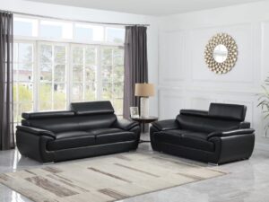 Blackjack Furniture 4571 Veal Collection 2 Piece Genuine Leather Sofa Set Black